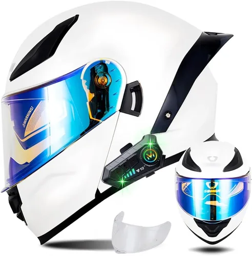 Miniatura 10 de Casco modular de motocicleta con Bluetooth, casco de motocicleta abatible de cara completa para hombres y mujeres con visera tintada y transparente
