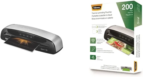 Miniatura 10 de Fellowes Saturn 3i 125 Máquina laminadora térmica con kit de inicio de bolsa de laminación autoadhesiva, bolsas de laminación térmica de 12.5