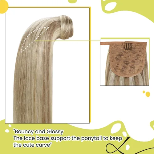 Miniatura 7 de RUNATURE - Extensión de cola de caballo de cabello humano Remy con pinzas y cinta mágica, 1 pieza de extensiones de cabello largo, color castaño