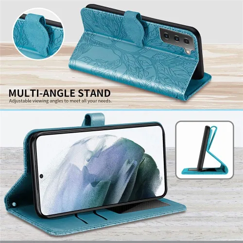 Miniatura 3 de Funda para Samsung Galaxy S21 FE, Samsung S21 FE 5G, piel sintética de alta calidad en relieve con diseño de árbol [atril] [ranuras para tarjetas]