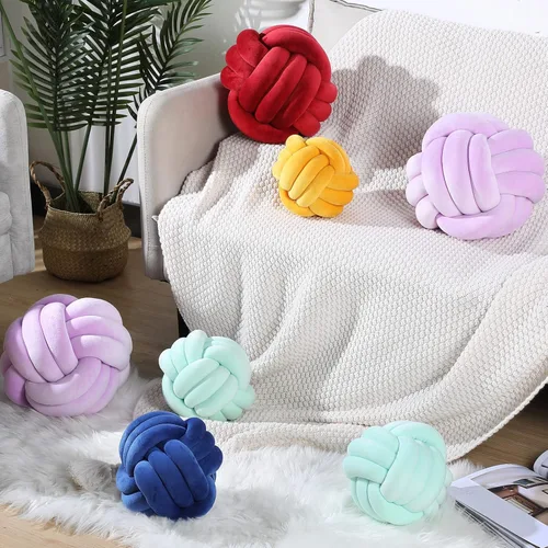 Miniatura 3 de Namalu 2 bolas de almohada de nudo suave, manta redonda decorativa, almohadas de felpa anudadas suaves, cojines de bolas de relleno hechos a mano