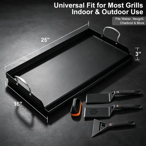 Miniatura 7 de 25" x 16" Cast Iron Griddle for Gas Grill with Silicone Griddle Tool Kit, Pre-Seasoned Grill Griddle for Gas/Charcoal Grills, Flat Top Grill