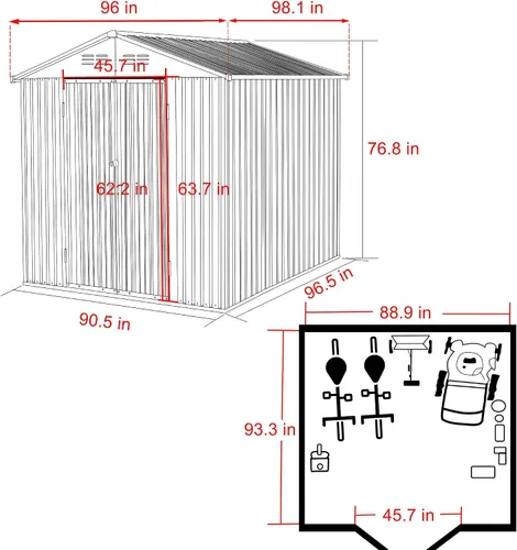 Miniatura 2 de MUPATER Cobertizo de almacenamiento para exteriores de 4 x 6 pies, cobertizo de herramientas de jardín de metal galvanizado, casa de almacenamiento