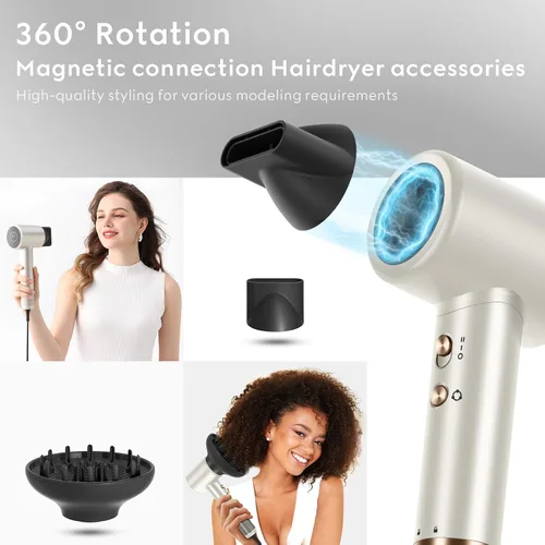 Miniatura 6 de PARWIN PRO BEAUTY Secador de pelo Air-Sonic con difusor, pantalla LED HD y secador iónico de alta velocidad de 110.000 RPM, rizadores de envoltura
