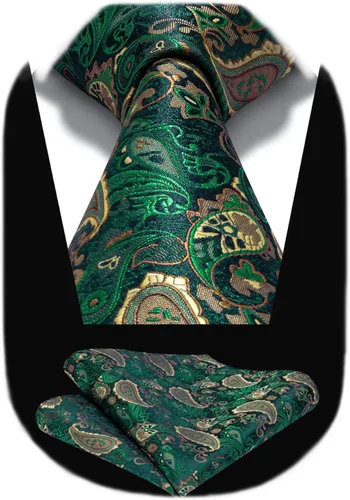 Miniatura 177 de HISDERN Corbatas para hombre, corbata de cachemira y bolsillo cuadrado tejido clásico floral para hombre, corbata de fiesta de boda