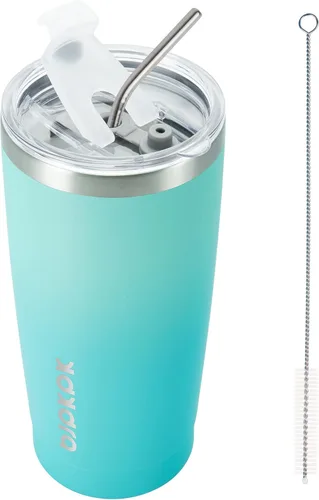 BJPKPK - Vaso de 20 onzas con aislamiento de acero inoxidable, taza de café en color bloque con tapa y pajilla, taza térmica para viajes de doble