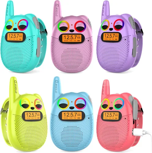 Miniatura 11 de Qniglo Walkie Talkies para niños recargables, paquete de 2, regalos de Navidad y cumpleaños, juguetes para niños y niñas de 3 a 12 años, walkie Azul