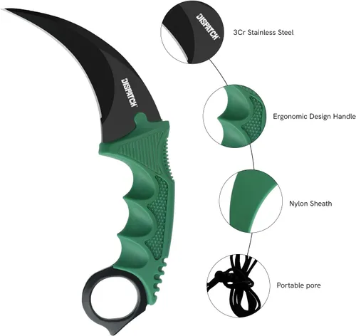 Miniatura 6 de Dispatch Karambit - Cuchillo táctico de hoja fija para acampar, cuchillo de caza al aire libre, cuchillos de tienda con funda y cable, adecuado