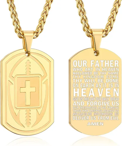 Miniatura 16 de Collar de cruz de versículo bíblico de fútbol para hombres, regalo religioso de acero inoxidable, joyería deportiva de fútbol, regalos de Pascua