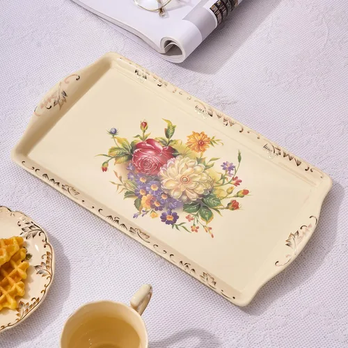 Miniatura 5 de YOLIFE Bandeja decorativa de cerámica floral para fiesta de té, 13.5 x 7.5 pulgadas