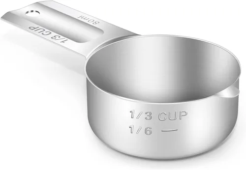 Miniatura 19 de 1 pieza taza medidora individual de 2/3 tazas (160ml, 5.3oz), cuchara medidora de acero inoxidable, medida métrica y estadounidense, apta