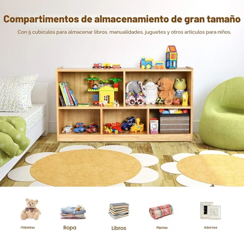Miniatura 7 de Costzon Estantería de 2 estantes para niños, organizador de almacenamiento de juguetes de madera para libros y juguetes, estantería Montessori de 5
