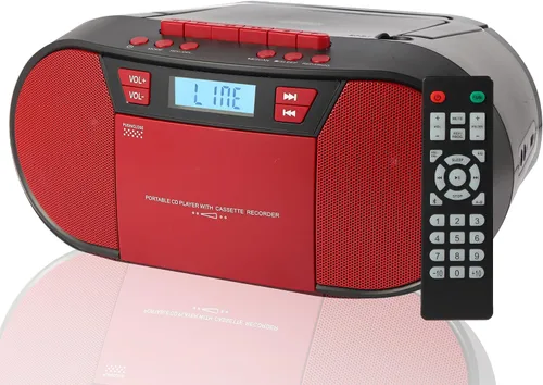 Boombox Reproductor de CD Portátil, Combo Reproductor de Casete con CD MP3 Bluetooth AUX TF USB Radio FM Alimentado por AC/DC, Caja de Boom con
