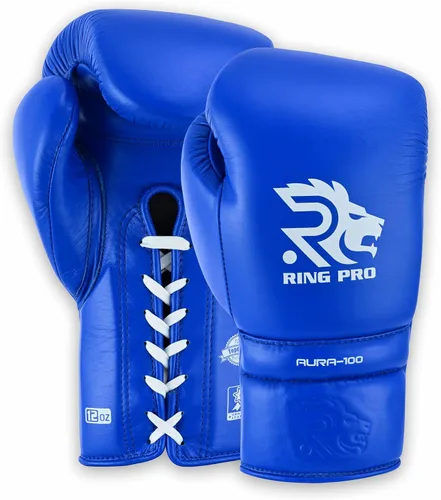 Miniatura 10 de Aura 100 Guantes de Boxeo de Cuero de Grano Completo con Cordones para Hombres y Mujeres, para Entrenamiento, Sparring, Muay Thai, Kickboxing, Saco