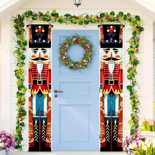 Miniatura 14 de BlissYard Estandartes de Porche Navideños de Cascanueces 12×71 Pulgadas Hola Invierno Feliz Navidad Decoraciones de Puerta Estandarte de Soldado