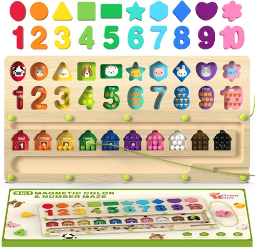 Airbition Juguetes Montessori de 3 años en adelante, laberinto magnético de color y números, clasificación de formas para niños pequeños,