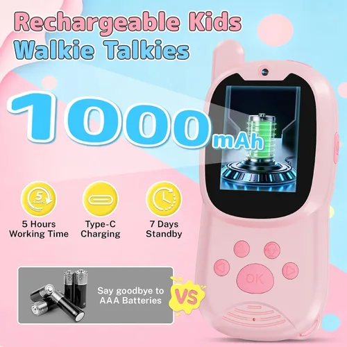 Miniatura 6 de Walkie Talkies de video para niños con cámara, paquete de 2 juguetes Walkie-Talkie recargables para niños y niñas de 3 a 12 años, regalos