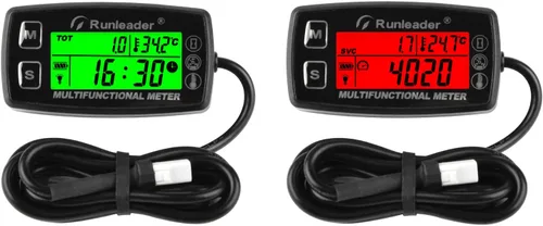 Runleader Medidor de Horas Tach Digital, Medidor de Temperatura del Motor, Alerta de RPM y Temperatura, Pantalla de Retroiluminación para Compresor