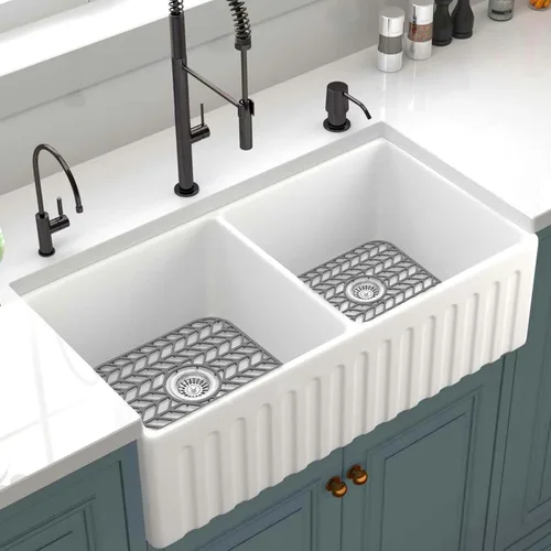 Miniatura 6 de GUUKIN Protectores de fregadero para fregadero de cocina, 12.25" x 11.5" rejilla plegable antideslizante de silicona para el fondo de fregaderos