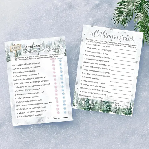 Miniatura 6 de DISTINCTIVS Baby It's Cold Outside Winter Baby Shower Games - All Things Winter and Mommy or Daddy - 20 tarjetas para invitados