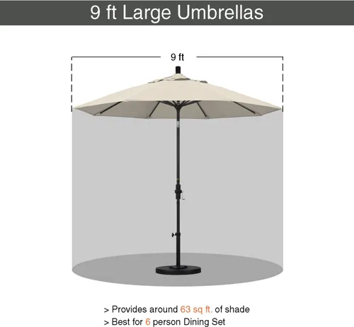Miniatura 9 de California Umbrella paraguas de tela Olefin de 9 pies de fibra de vidrio de elevación basculante mercado de aluminio, paraguas con poste de bronce