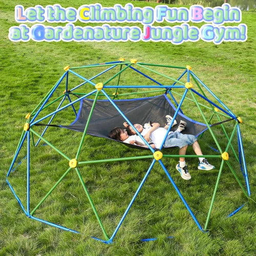 Miniatura 7 de Gardenature - Cúpula de escalada de 10 pies con hamaca, gimnasio de jungla al aire libre para niños, estructura de escalada geométrica con cúpula