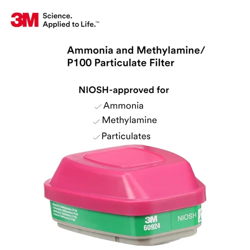 Miniatura 5 de 3M Cartucho/filtro respirador P100 60924, 1 par, aprobado por NIOSH, ayuda a proteger contra amoníaco, metilamina y partículas, para fabricación