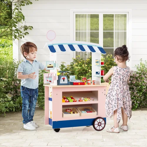 Miniatura 8 de Costzon Juego de tienda de comestibles para niños, juego de soporte de mercado de simulación para niños pequeños con 30 piezas de juguetes de juego