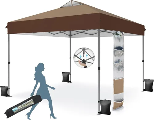 Miniatura 21 de MFSTUDIO Carpa Desplegable de 10x10 pies, Refugio Gazebo Sombra Solar Toldos Impermeables Patio Portátil Carpas con Malla Desplegables para Playa