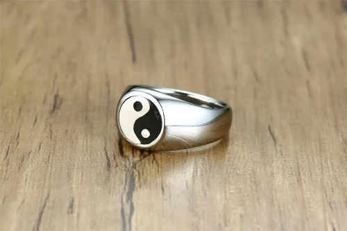 Miniatura 4 de Anillo de equilibrio para hombre Tai Chi Yin Yang de acero inoxidable Taoísmo Zen Spirit Talismán, Acero inoxidable, aleación, latón