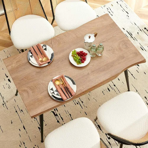 Miniatura 3 de NORDICANA Dining Table Set for 4, Kitchen Table and 4 Chairs, 5 Pieces Dinette Wood Table with Beige Boucle Chiars, Rattan Backrest