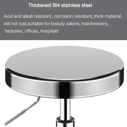 Miniatura 4 de LUXUCURE Taburete rodante de metal con ruedas y reposapiés, taburete de belleza resistente de altura ajustable, estructura de acero inoxidable