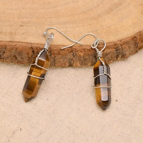 Miniatura 59 de Pendientes de cristal de punta envuelta en alambre de piedra pulida para mujer Reiki Energy Healing