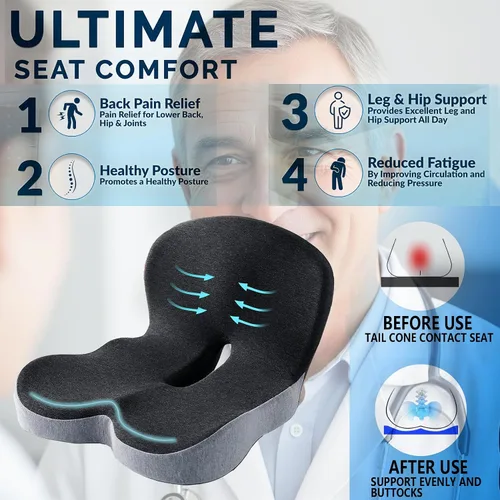 Miniatura 4 de Cojín de asiento de espuma viscoelástica para conductores de camiones, asiento de automóvil y sillas de oficina, cojín ergonómico para silla