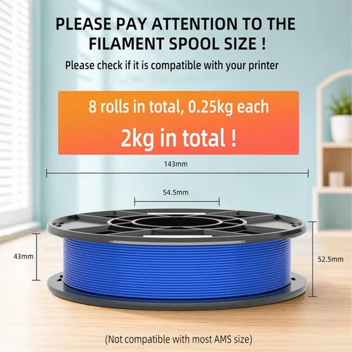 Miniatura 3 de 3DHoJor PLA+ 3D Printer Filament Bundle, Multicolor PLA+ Filament 1.75mm, Vacuum Packed, 0.25kg*8 Pack, 2kg Total, Black+Bone
