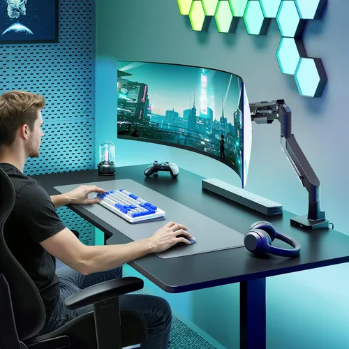 Miniatura 2 de ARES WING Brazo de monitor ultraancho de alta resistencia, soporte de monitor de aluminio con resorte de gas con USB para pantallas curvas de 24 a
