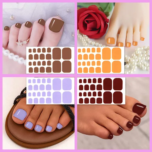 Miniatura 7 de 20 hojas de tiras de esmalte de uñas de los pies para mujer, calcomanías de color sólido para uñas de los pies, envolturas completas para niñas