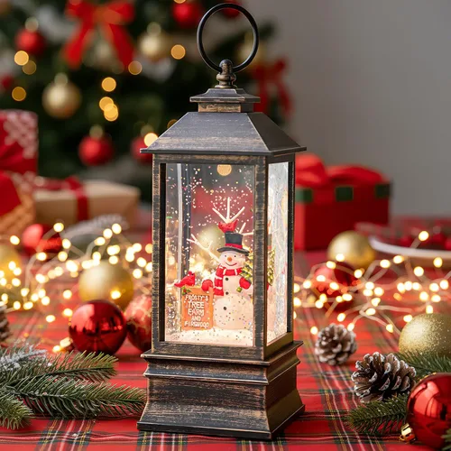 Miniatura 9 de Globo de nieve de Navidad con agua brillante de muñeco de nieve con música y temporizador, linterna iluminada con pilas para regalos de decoración