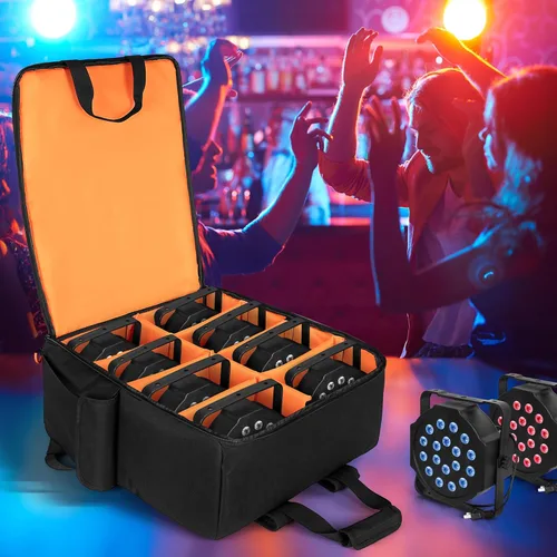Miniatura 8 de LUXJA Bolsa de luz acolchada para par (mochila) se adapta a 8 luces par, funda de luces par con divisor interior y bolsillos para accesorios
