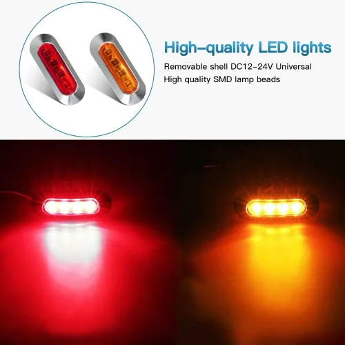 Miniatura 5 de ALFU 40 luces LED indicadoras laterales de 20 ámbar+20 rojas DC12 V-24 V, luces LED intermitentes para remolques, luces delanteras y traseras