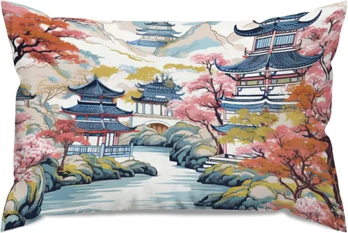 Miniatura 51 de ArogGeld Funda de almohada blanca con flores chinoiserie, funda de almohada para sofá, diseño floral verde y blanco, funda de almohada de lino A-12