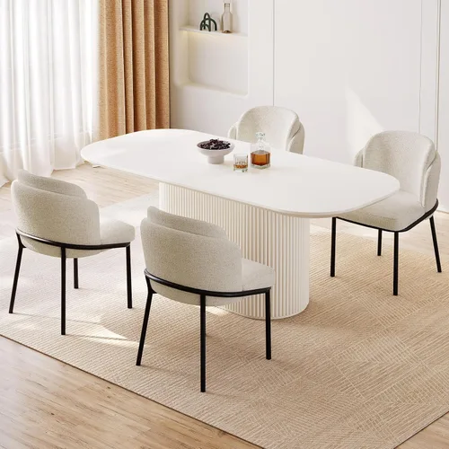 Miniatura 33 de Mesa de comedor ovalada de 63 pulgadas para 2-6 personas, mesa de cocina negra moderna, mesa de comedor rectangular de lujo, mesa de comedor