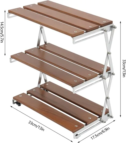 Miniatura 5 de Soporte de parrilla de 3 niveles para exteriores, mesa de picnic de madera portátil, mesa de trabajo exterior ligera, parrilla de patio trasero