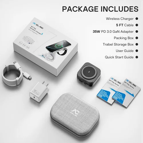 Miniatura 8 de 5-in-1 Wireless Charger for MagSafe, AC ISLAND Portable Travel Charging Station, 35W Max Qi2 Fast Foldable Magnetic Stand, Evolved for iPhone 17-12