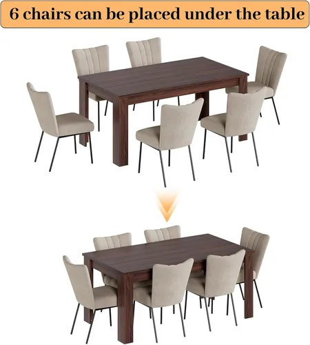 Miniatura 5 de HIPIHOM Juego de Mesa de Comedor de 62.9" para 6, Juego de Mesa de Cocina de Tablero MDF con 6 Sillas de Comedor de Tela, Juego de Mesa de Cocina