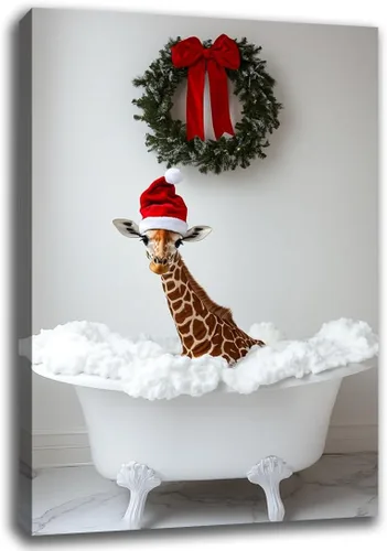 Miniatura 28 de Arte de pared de Navidad para baño, muñeco de nieve de Navidad en la bañera, impresión en lienzo de baño, escena clásica de Navidad, invierno