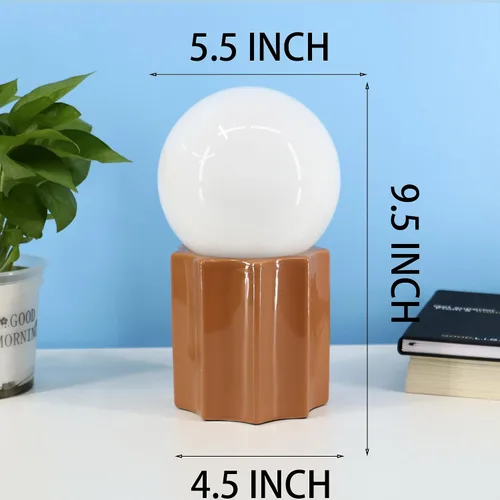 Miniatura 6 de Lámpara de mesa moderna de cerámica, base de cerámica caqui, bola redonda de jade blanco, acento de vidrio de cristal