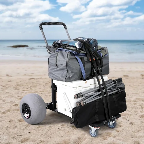 Miniatura 2 de Carrito de playa Carro de pesca plegable con ruedas de globo de 12 pulgadas para arena todo terreno