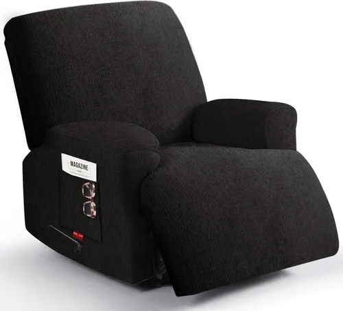 Miniatura 58 de 3 fundas elásticas para sillas reclinables, fundas de tela de felpa y protectores duraderos de muebles para niños y mascotas (1 plaza, negro)