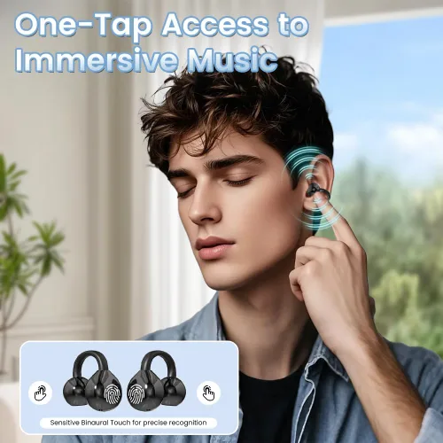 Miniatura 3 de Auriculares inalámbricos Bluetooth 5.4 con clip, con micrófono, reproducción de 60 horas, cancelación de ruido, impermeables, deportivos, cómodos